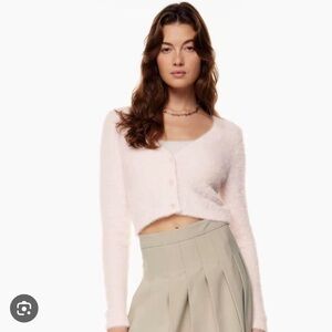 Aritzia Fuzzy knit light pink cardigan